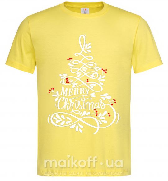 Мужская футболка Merry Christmas tree Лимонный фото