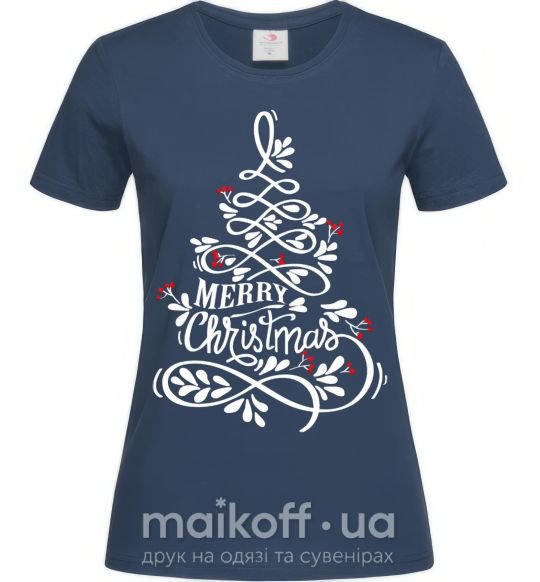 Жіноча футболка Merry Christmas tree Темно-синій фото