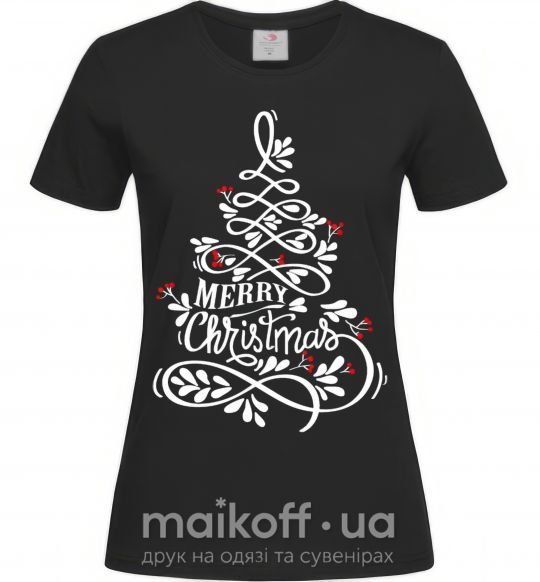 Жіноча футболка Merry Christmas tree Чорний фото