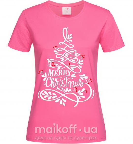 Жіноча футболка Merry Christmas tree Яскраво-рожевий фото