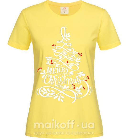 Женская футболка Merry Christmas tree Лимонный фото