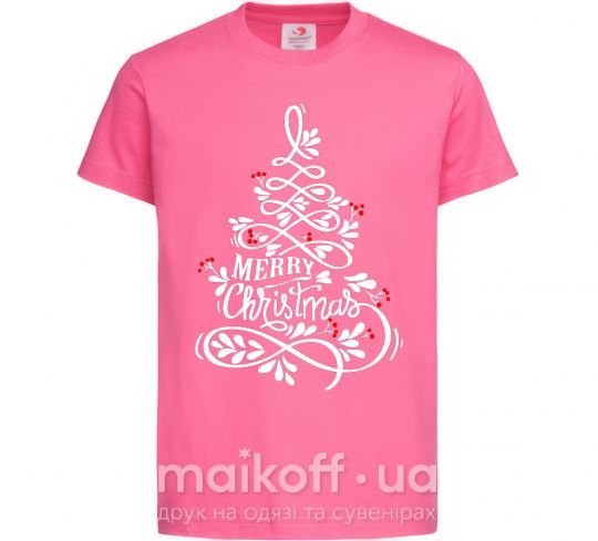 Детская футболка Merry Christmas tree Ярко-розовый фото