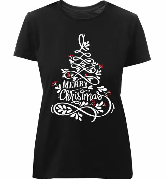 Жіноча преміум футболка Merry Christmas tree Чорний фото