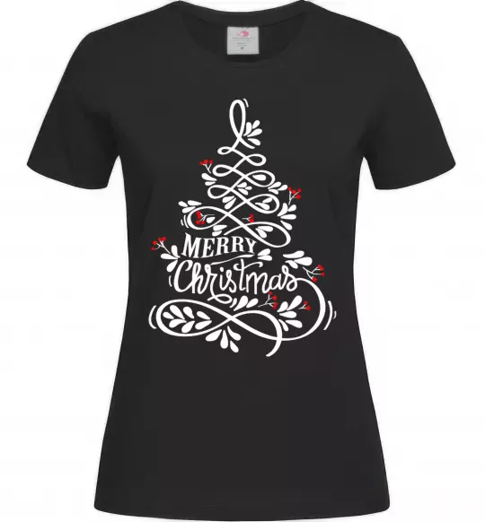Женская футболка Merry Christmas tree Черный фото