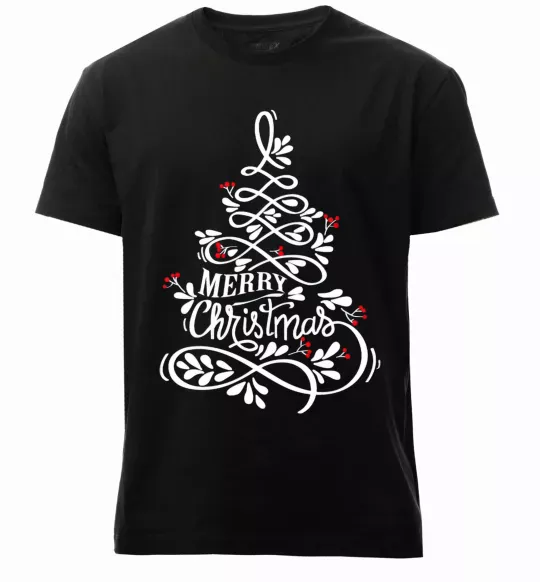 Мужская премиум футболка Merry Christmas tree Черный фото