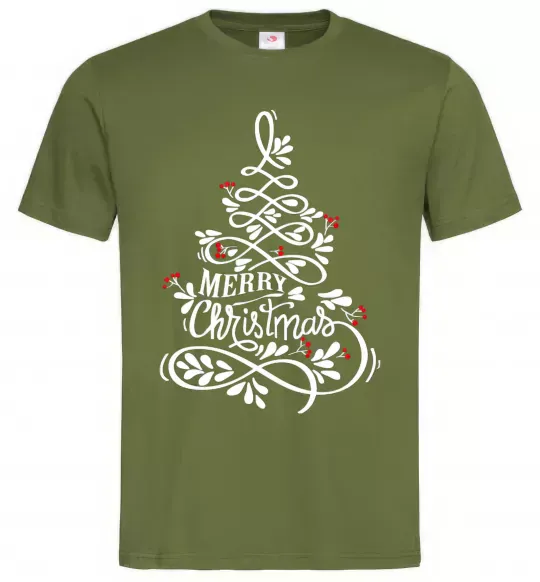 Чоловіча футболка Merry Christmas tree Оливковий фото