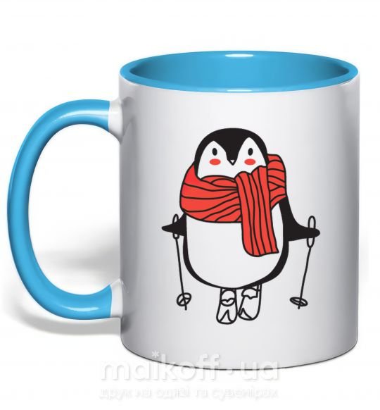 Чашка з кольоровою ручкою Penguin man Блакитний фото