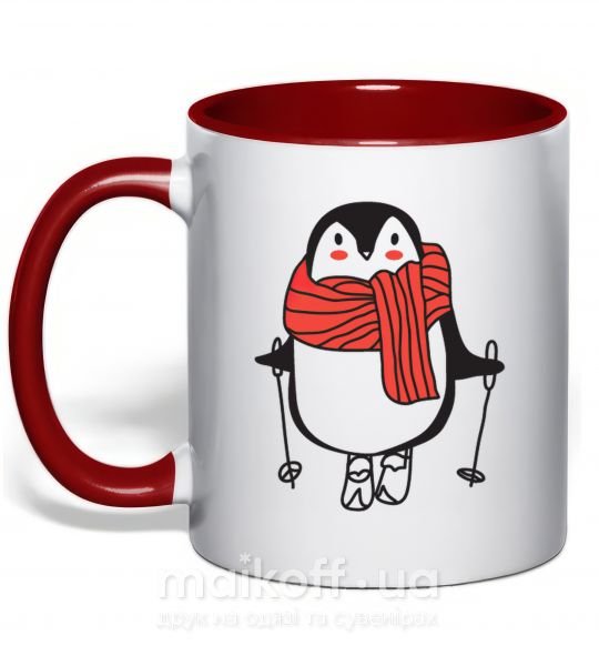 Чашка с цветной ручкой Penguin man Красный фото