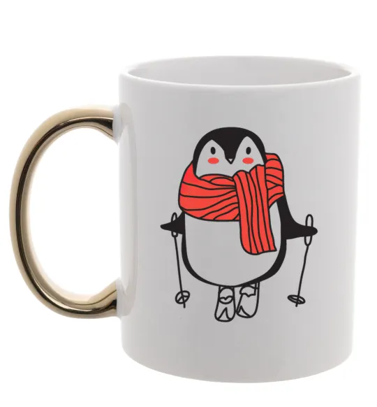 Чашка с цветной ручкой Penguin man Золото фото