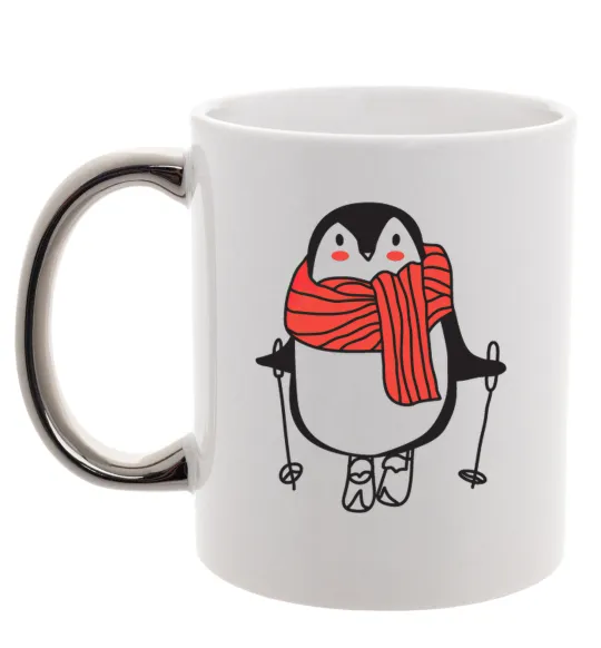 Чашка с цветной ручкой Penguin man Серебро фото