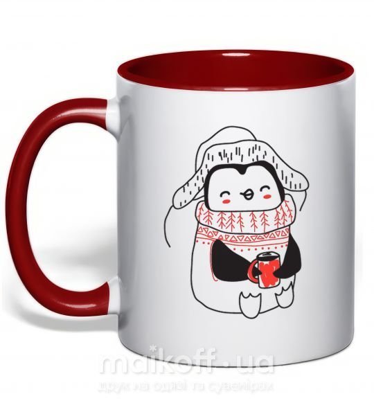 Чашка с цветной ручкой Penguin woman Красный фото