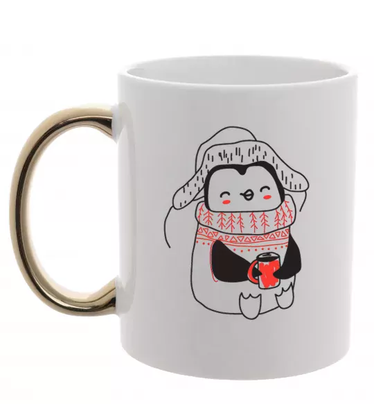 Чашка з кольоровою ручкою Penguin woman Золото фото