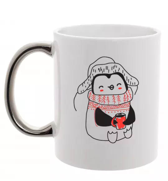 Чашка з кольоровою ручкою Penguin woman Срібло фото