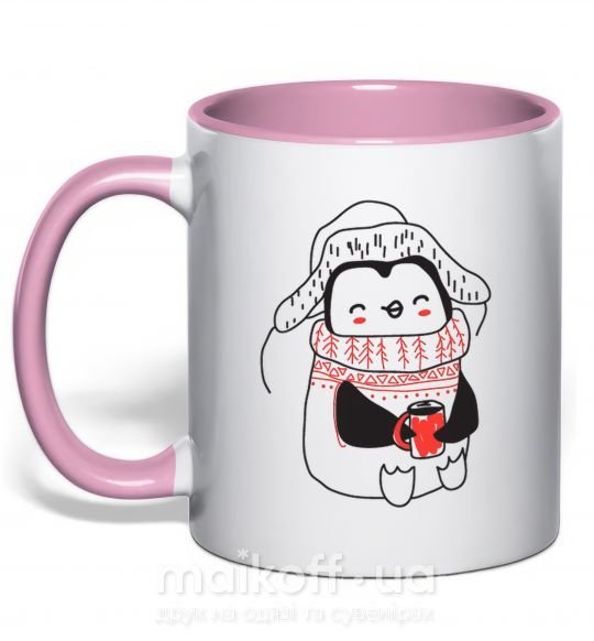 Чашка з кольоровою ручкою Penguin woman Ніжно рожевий фото