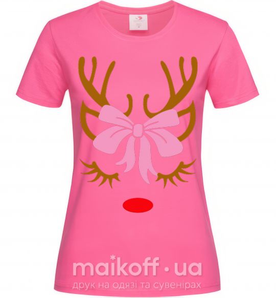 Женская футболка Chrismas deer mother Ярко-розовый фото