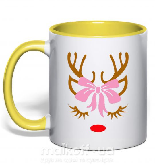 Чашка з кольоровою ручкою Chrismas deer mother Сонячно жовтий фото
