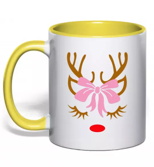 Чашка с цветной ручкой Chrismas deer mother Солнечно желтый фото