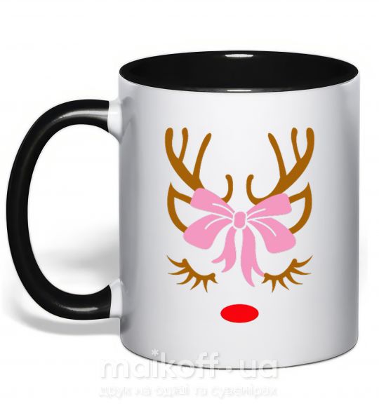 Чашка с цветной ручкой Chrismas deer mother Черный фото