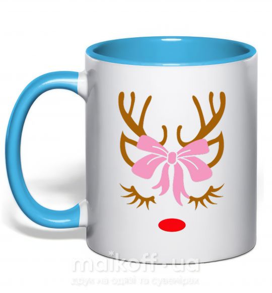 Чашка с цветной ручкой Chrismas deer mother Голубой фото