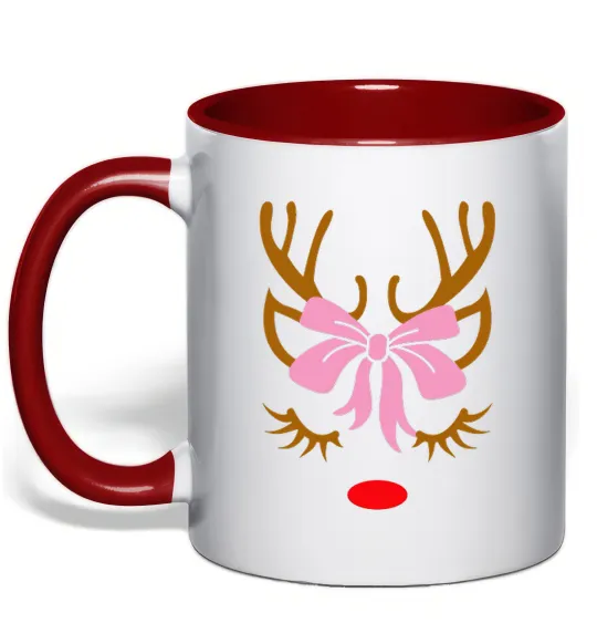 Чашка с цветной ручкой Chrismas deer mother Красный фото