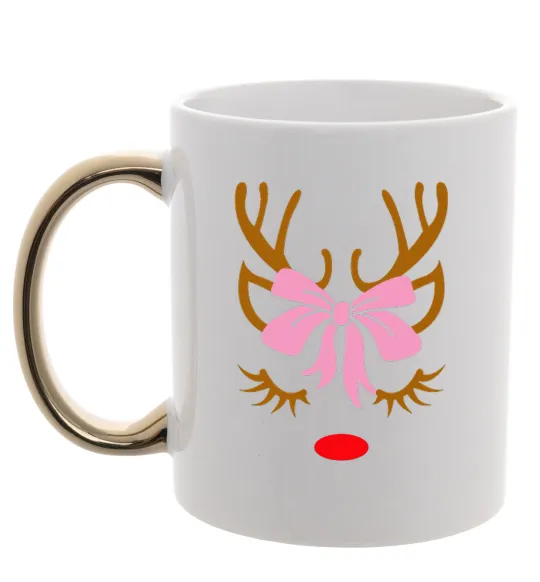 Чашка с цветной ручкой Chrismas deer mother Золото фото