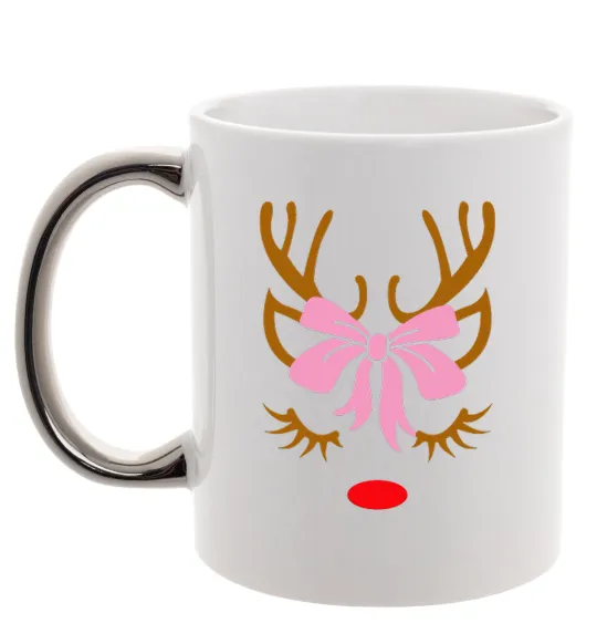 Чашка с цветной ручкой Chrismas deer mother Серебро фото