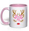 Чашка з кольоровою ручкою Chrismas deer mother Ніжно рожевий фото