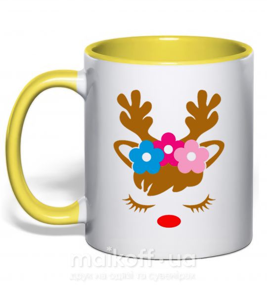 Чашка с цветной ручкой Chrismas deer daughter Солнечно желтый фото