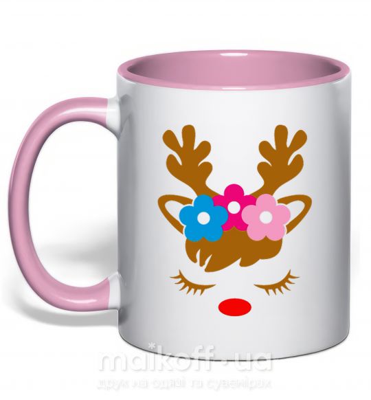 Чашка с цветной ручкой Chrismas deer daughter Нежно розовый фото