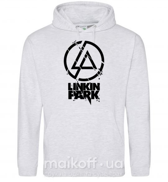 Мужская толстовка (худи) Linkin park broken logo Серый меланж фото