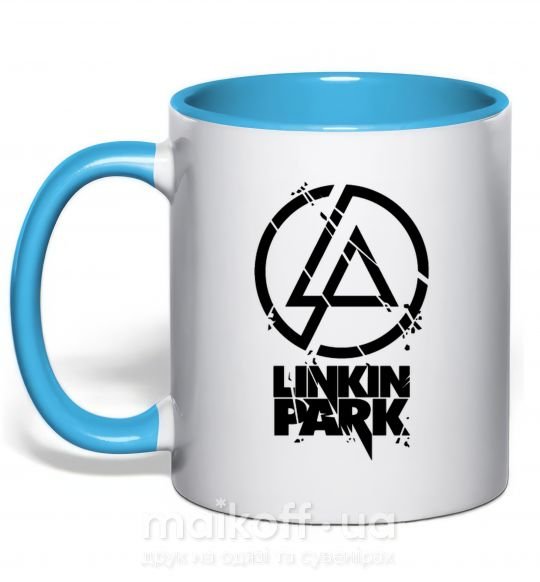 Чашка з кольоровою ручкою Linkin park broken logo Блакитний фото