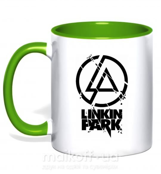 Чашка з кольоровою ручкою Linkin park broken logo Зелений фото