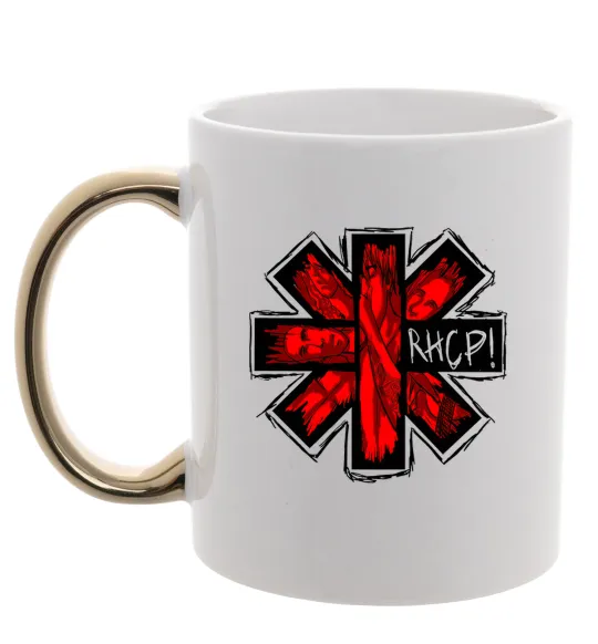 Чашка с цветной ручкой Red hot chili peppers logo Золото фото
