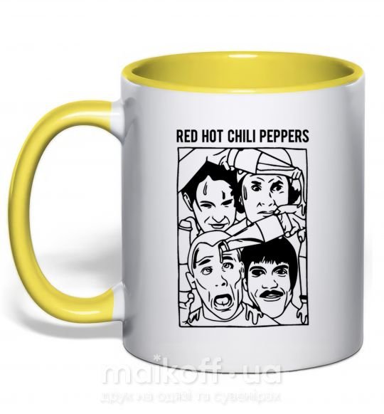 Чашка з кольоровою ручкою Red hot chili peppers faces Сонячно жовтий фото