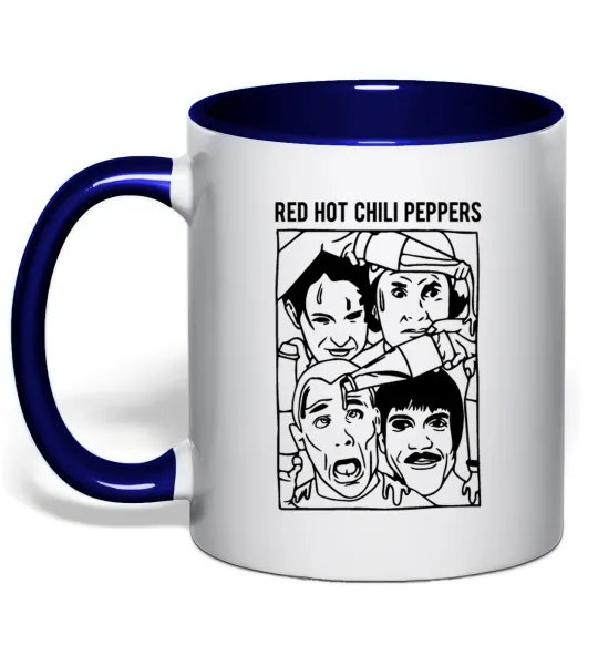 Чашка з кольоровою ручкою Red hot chili peppers faces Глибокий темно-синій фото