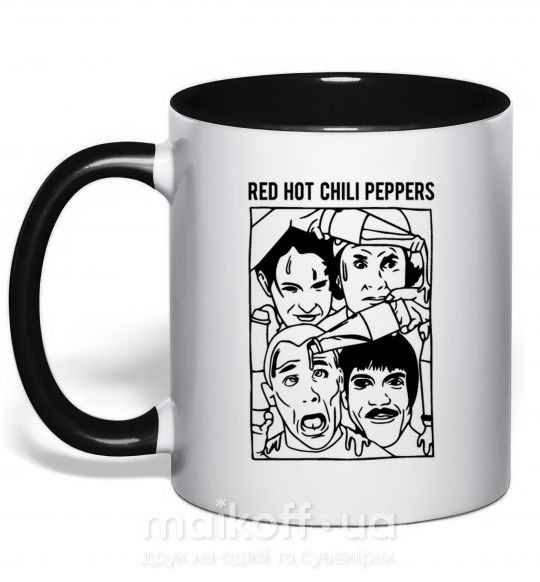 Чашка з кольоровою ручкою Red hot chili peppers faces Чорний фото