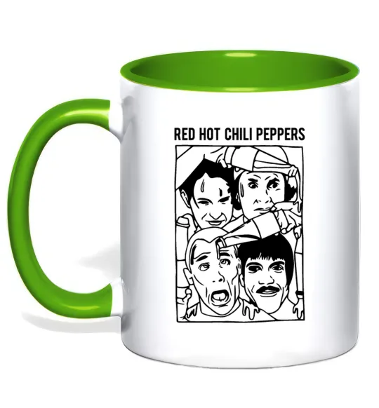 Чашка з кольоровою ручкою Red hot chili peppers faces Лаймовий фото