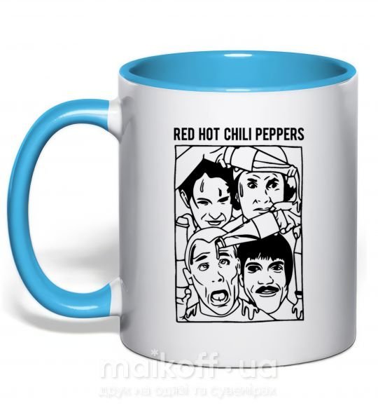 Чашка с цветной ручкой Red hot chili peppers faces Голубой фото
