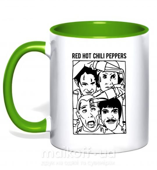 Чашка з кольоровою ручкою Red hot chili peppers faces Зелений фото