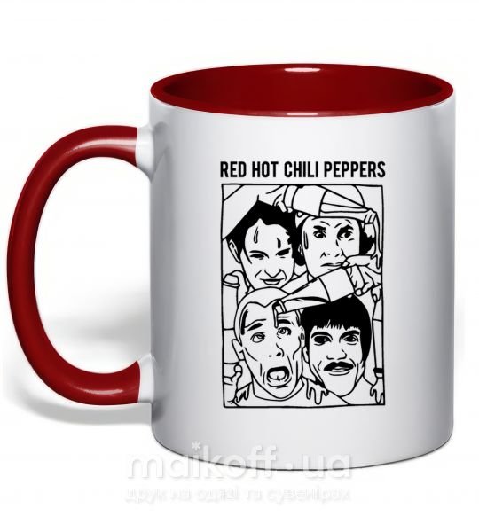 Чашка с цветной ручкой Red hot chili peppers faces Красный фото