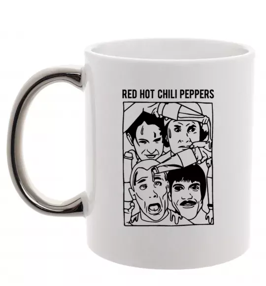 Чашка з кольоровою ручкою Red hot chili peppers faces Срібло фото