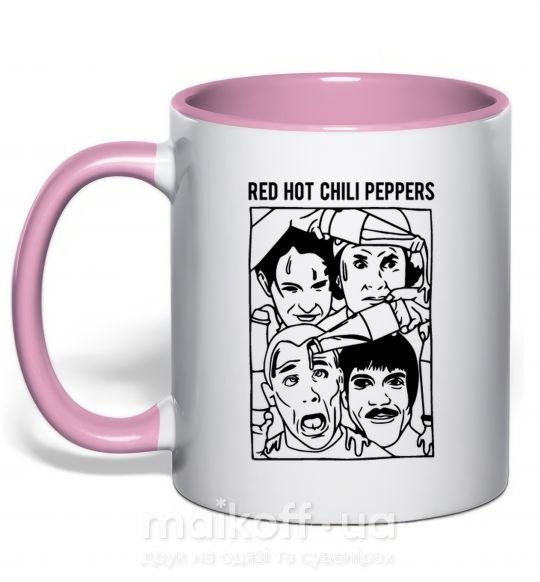 Чашка з кольоровою ручкою Red hot chili peppers faces Ніжно рожевий фото