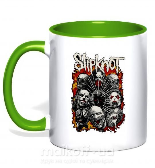 Чашка з кольоровою ручкою Slipknot logo Зелений фото