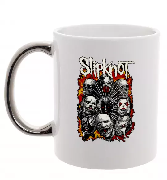 Чашка з кольоровою ручкою Slipknot logo Срібло фото