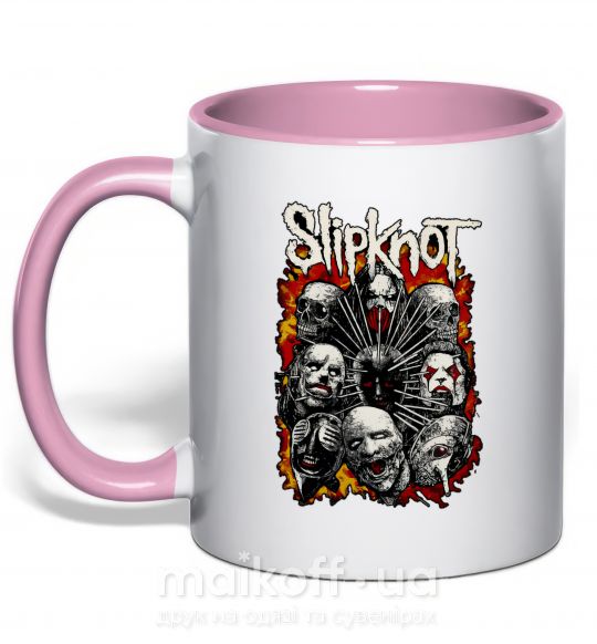 Чашка з кольоровою ручкою Slipknot logo Ніжно рожевий фото