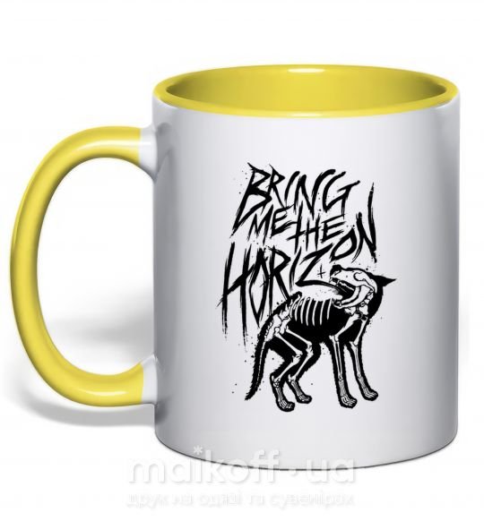 Чашка з кольоровою ручкою Bring Me the Horizon Wolf bones Сонячно жовтий фото
