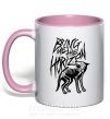 Чашка с цветной ручкой Bring Me the Horizon Wolf bones Нежно розовый фото