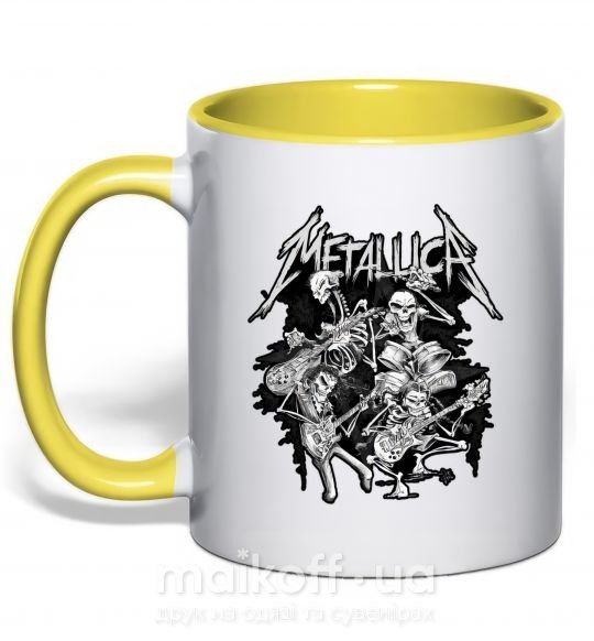 Чашка с цветной ручкой Metallika band of skeletons Солнечно желтый фото