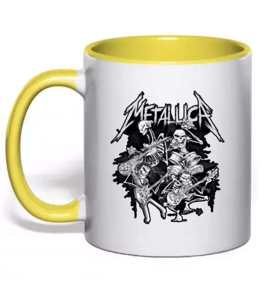 Чашка с цветной ручкой Metallika band of skeletons Солнечно желтый фото