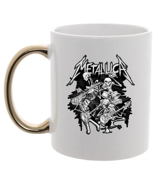 Чашка с цветной ручкой Metallika band of skeletons Золото фото